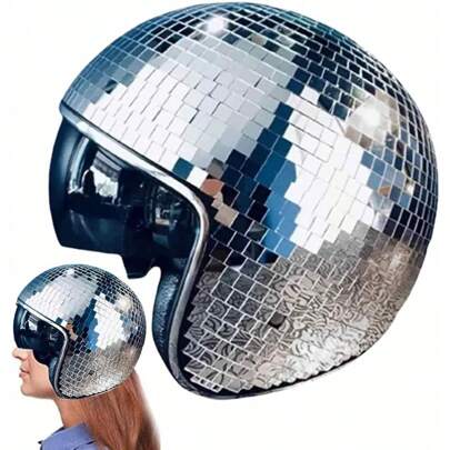 Gorsmoon Disco Ball Helmet With Retractable Visor- Disco Cap Helmet Glitter Mirror Glass