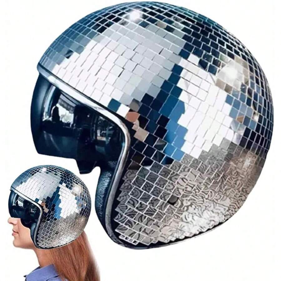Gorsmoon Disco Ball Helmet With Retractable Visor- Disco Cap Helmet Glitter Mirror Glass