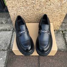Fashion Chunky Loafer Shoes For Man Platform Height-Increasing Bright Patent Leather Business And Casual Men Shoes - Đen mờ - Xem 4