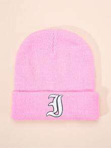 1 件哥特式 26 个英文字母刺绣儿童针织帽，男孩女孩户外休闲冬季保暖寒冷天气帽，适合日常穿着和服装 - 粉色 - 查看 45