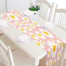 1 Stück 33x180cm rechteckiger Tischläufer mit rosa Hintergrund und großen Gänseblümchen, saisonale Feiertags-Dekoration romantischer Esstisch, Polyesterfaser, geeignet für Küche, Esszimmer, Tischversammlungen zuhause, innen & außen