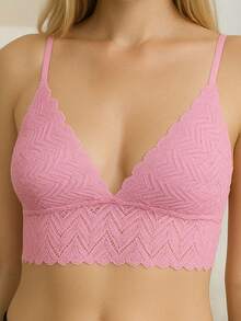 Lace Bra Without Pads And Thin Straps - Baby Pink - View 2