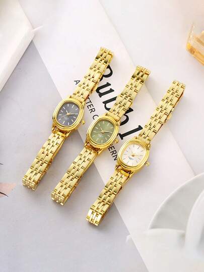 1 件简约椭圆形表盘不锈钢石英表，适合生日、返校、暑假、万圣节礼物