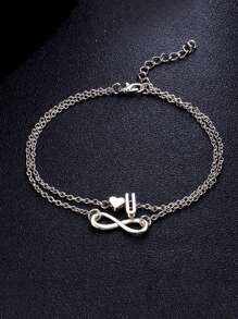 1 szt. Modna, uniwersalna biżuteria w stylu europejskim i amerykańskim, dwuwarstwowa bransoletka na kostkę w kształcie serca z 8 literami i 26 angielskimi literami