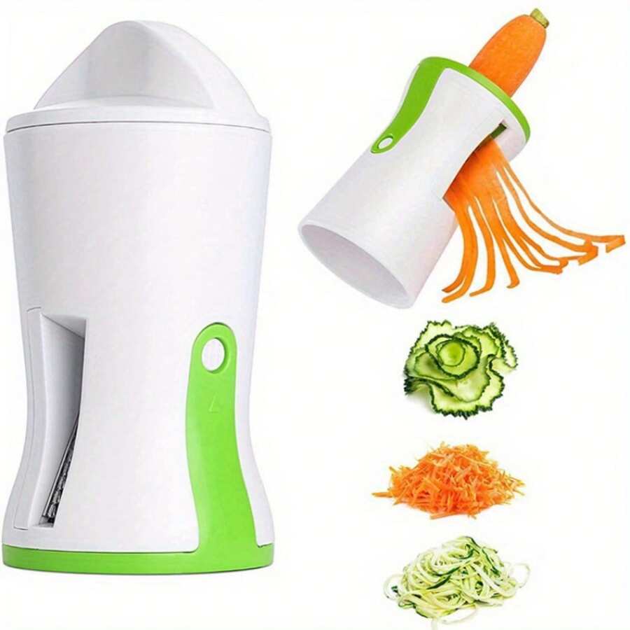 1 pieza Cortador de verduras en espiral manual - Rallador rotativo de mano, para zanahorias, pepinos, etc. - Herramienta de cocina con múltiples opciones de cuchilla - No se necesita electricidad, cortador y rallador de verduras