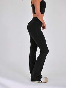 Women'S Casual High Waist Wide Leg Pants, High Waist Design Flared Pants, Slim Fit Leggings, Outdoor Thermal Thermal Lined Leggings For Autumn/Winter Tights - Black - View 3