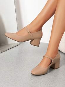 Women's Mary Jane Pumps Low Heel Dress Shoes Closed Round Toe Comfortable Wedding, Office, Party & Casual Work Shoes - 杏色 - 查看 2