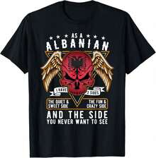 Albanian Flag Skull Heritage Pride Graphic Tees Men's T-Shirt, Soft And Breathable Short Sleeve, Perfect For Daily Wear, Outdoor Activities, Travel, And Casual Style, Comfortable All-Day Fit! - màu đen - Xem 1