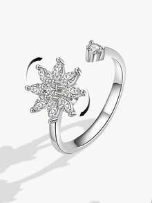 1 szt. obrotowy pierścionek z kryształkami górskimi z królikiem, minimalistyczny, modny, otwarty pierścionek z kwiatowym wzorem, obrotowy pierścionek z amuletem, luksusowy, prosty pierścionek z obrączką, modny pierścionek z cyrkoniami dla kobiet, obrotowy pierścionek z płatkiem śniegu, europejski i amerykański heksagram, otwarty pierścionek z kamieniem księżycowym, obrotowy pierścionek