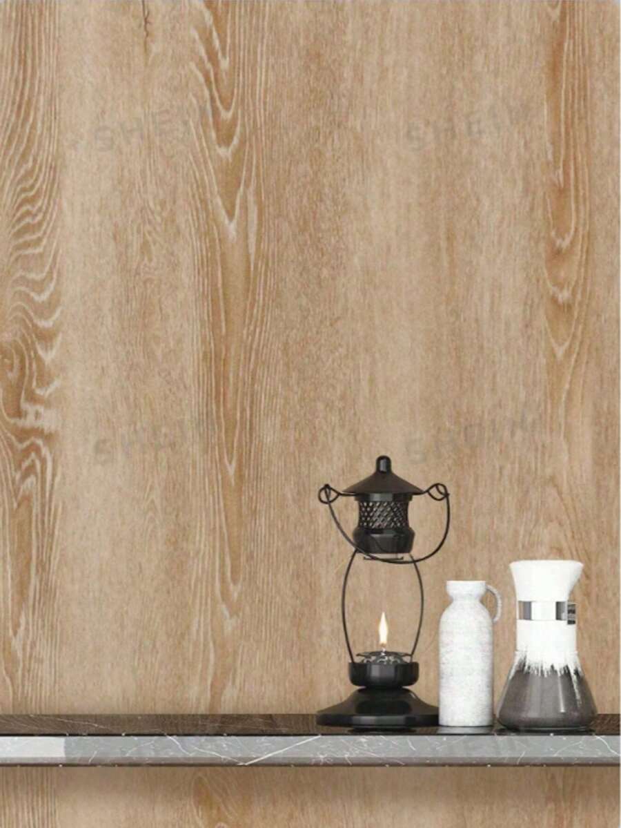 1 Roll Distressed Wood Grain Wallpaper, Waterproof Self-Adhesive Removable Rustic Wood Texture Wallpaper, Brown - Khaki - View 1