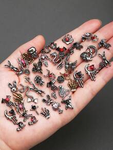 Mix 100pcs Halloween Nail Art Charms Set - 3D Alloy Skeleton, Spider, Rabbit & Cross Designs With Rhinestones For Diy Manicure Decorations - Multicolor - View 3
