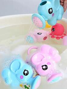 1个卡通大象浇水壶洗澡玩具 - 粉色/蓝色，适合18个月以上儿童，0-6岁儿童洗澡和沙滩玩具