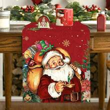 1pc Christmas Table Runner, Santa Claus & Candle Design, Polyester Material, 35x181cm, Winter Christmas Home Party, Dining Room & Living Room Table Decor, Indoor & Outdoor Tabletop Center Decoration