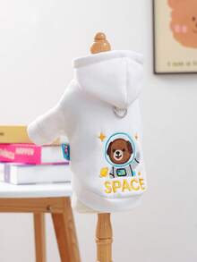 1pc Pet Clothes, Dog/Cat Costume, Small Dog/Puppy Apparel, Cute Happy Puppy/Kitten Outfit, Small Dog Autumn/Winter Warm Comfortable Astronaut Hoodie - White Dog - White - View 8