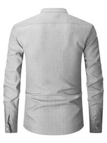 1 szt. męska jasnoszara koszula z długim rękawem i stójką, uniwersalny top biznesowy, dopasowany krój, odporny na zagniecenia, łatwy w pielęgnacji - Jasnoszary - Zobacz 4