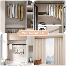 AutoFu Telescopic Net Voile Tension Curtain Rail Pole Rod Rods Extendable Spring Loaded, Wardrobe Rail, Extendable Wardrobe Pole, Heavy Duty Clothes Rail With End Sockets, Adjustable Wardrobe Rail For Wardrobe, Balcony, Bathroom - Black- 90-160cm - View 10