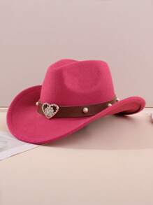 1pc Girls' Denim Felt Hat With Heart Pattern - Rhinestone Pearl Hatband - Cute Western Style, Suitable For Back To School, Music Festivals And Playdates - Heart - Rhinestone & Pearl Bands - View 12