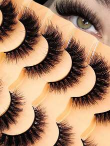 7片/套 短款3D水貂毛假睫毛，俄式DD卷度，手工制作，自然蓬松浓密，整条假睫毛，批发化妆品 - 黑色 - 查看 3