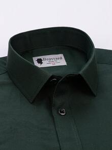 New Collection Men's Shirt With Square Button 55% Cotton 45% Polyester - xanh quân đội - Xem 2