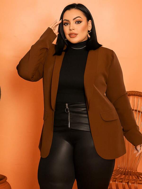 Max Blazer Feminino Plus Size Longo Acinturado Roupas Femininas Outono Inverno