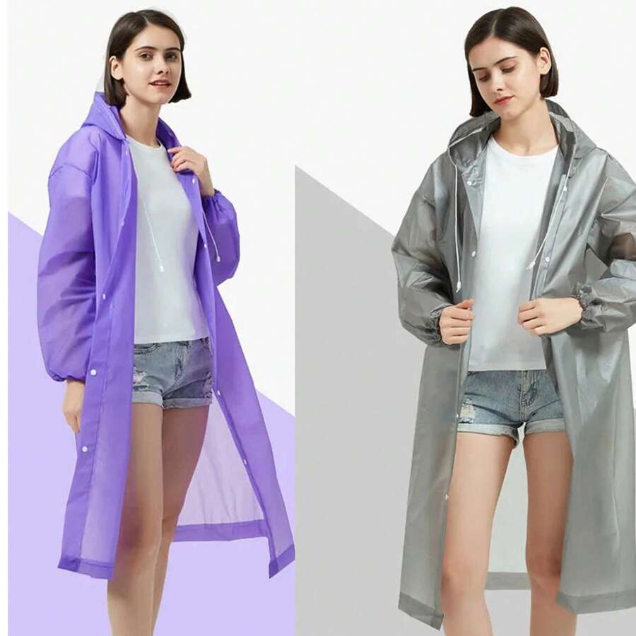 加厚可重複使用 EVA 雨衣,便攜式成人中性旅行戶外防水長款全身雨披 - 彩色 - 查看 1