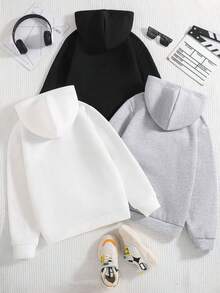 Neues dreiteiliges Set mit Oberteilen für Mädchen in Volltonfarbe, mit überschnittenen Schultern aus Baumwolle, bequeme, übergroße Curve-Größe, lässiger, vielseitiger Hoodie für Frühling und Herbst, Rundhalsausschnitt, lockere Kinderkleidung im Street-College-Stil, Fall für Frühling und Herbst, weiche lange Ärmel, neue Serie