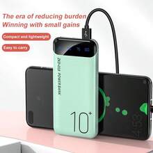 超薄移动电源便携式充电器，10000mAh 便携式充电器，快速充电 USB C 输入和输出/USB-A 输出，便携式充电器，精致小巧，兼容智能手机，适合，紧凑型充电器兼容 /Android 手机，适合夏季假期户外旅行/露营和紧急备用移动电源，适合送给家人、朋友、生日电量显示的礼物 - 綠色 - 查看 3
