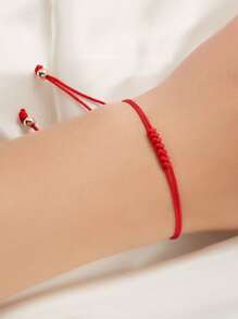 1pc Red String Of Fate Bracelet With 7 Knots, Lucky Friendship Braided Adjustable Paper Card Wristband