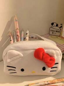 Sanrio 1 pezzo Astuccio per matite di Hello Kitty, design carino, borsa con cerniera in poliestere morbido per scuola e ufficio, organizer per cancelleria, borsa per articoli da toeletta, borsa per il trucco