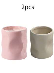 Cabin Kangaroo 1 件/2 件纹理陶瓷化妆刷架，不对称浮雕设计高端办公桌收纳笔筒，迷你陶瓷花瓶装饰，适用于客厅、卧室、办公室、节日礼物、生日、假日海滩、浴室收藏、卧室收藏，大容量 - 彩色 - 查看 19