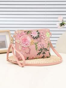 1个花卉刺绣信封包，亮片刺绣叶子和花朵提花时尚单肩包，休闲百搭派对斜挎包，可调节撞色肩带，独特设计春夏腋下包，适合购物、夜店等各种场合，闪亮亮片晚宴包，时尚信封手拿包，优雅女士手提包和钱包