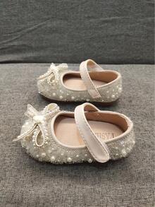 婴儿时尚平底鞋，宝宝春夏学步鞋，全水晶和珍珠装饰蝴蝶结公主鞋，适合女孩，适合派对、正式穿着、度假 - 白色 - 查看 7