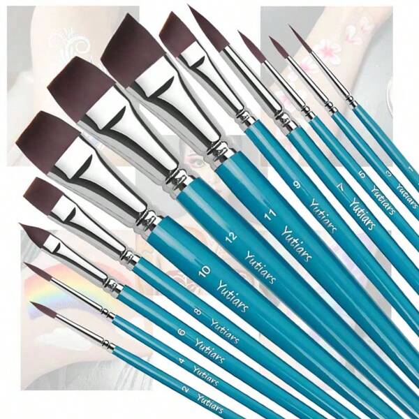 [Professional Face Painting Brush]12pcs Professional Face Painting Brush Set - Nylon Bristles, Versatile For Watercolor & Embossing, Wide & Detailed Brushes For Artistic Makeup & Designs, Multi-Purpose Facial & Human Art Brushes, Ideal For Artists & Students, Creative Holiday Gift,For School Supplies,Back To School