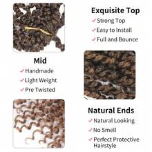 3 Packungen Passion Twist Häkelhaare für Frauen, vorgeschlungenes Häkelhaarteil mit lockigen Enden 8/12 Zoll - Ombre-Braun - Übersicht 3