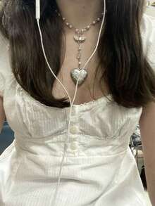 Y2k Summer Tops For Women Cute Sweetheart Neck Crop Tops Solid Color Short Sleeve Pleated Hem Button-Up Slim Fit Blouse Babydoll Tee Casual Going Out Tops Streetwear Fairy Clothes - trắng - Xem 4