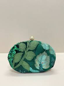 Blue Egg-Shaped Women's Handbag, Double-Sided Fashion Sequin Decorated Round Clutch Bag, Party Bag, Suitable For Parties, Weddings, Galas, Matches Well With Holiday Party Dresses, Formal Gowns, And Sequin Outfits, Glamorous Sequin Bag