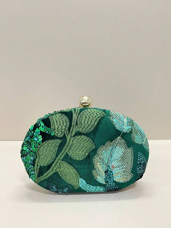 Olive Green Egg-Shaped Women's Handbag Fashionable Round Clutch Bag With Sparkling Sequin Decor Party Bag Suitable For Parties Weddings Galas Pairs Well With Holiday Party Dresses Formal Gowns And Sequin Outfits Glamorous Sequin Purse. Flowers