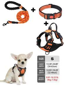 High Reflective Dog Harness Leash Collar Set, Adjustable Padded Dog Vest, Reflective Non-Obstructive Pet Oxford Vest With Front & Back Easy Control Handles, Comfortable, No-Choke Design Pet Vest Leash Collar Set - Ideal Choice For Outdoor Adventure, Multiple Sizes - Suitable For Small, Medium And Large Pets (If In Doubt Between 2 Sizes, Opt For The Larger Size As It Can Be Adjusted)