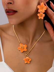 3 pezzi/Set Elegante Collana Pendente e Set di Orecchini con Fiori, Adatto Per Uso Quotidiano, Raduni, Feste, Vacanze e Viaggi delle Donne, Ottimo Regalo Per La Moglie
