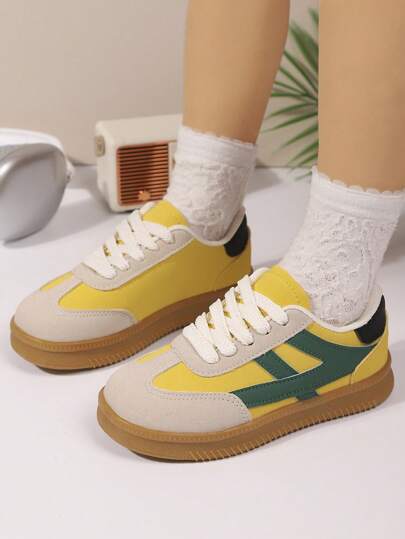 1 Pair Kids' Fashionable Colorblock Sports Shoes, Design Suitable For Boys & Girls, Suitable For Parties, Gatherings, Travel & Vacation