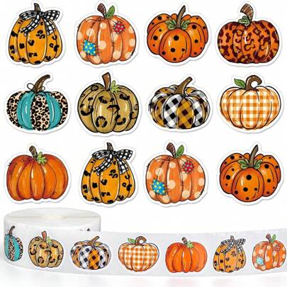 500 Sheets Fall Pumpkin Roll Autumn Hand Painted Pumpkin Paper Decals Self Adhesive Stickers Thanksgiving Farmhouse Envelopes Scrapbook