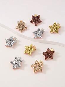 20件/套 女婴可爱闪亮亮片金银星星发夹，公主星小号BB夹，侧夹，鸭夹，刘海夹，日常发饰 - 彩色 - 查看 7