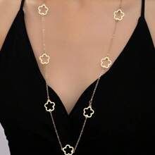 1pc A Long Retro European Elegant Hollow Out Clover Pendant Women's Necklace With Necklace For Valentine's Day, Halloween, Day Of The Dead, And Back To School Season Gifts