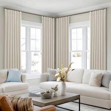 White Greyish Blackout Curtains 96 Inches Long, Pinch Pleated Linen Blackout Curtains Bedroom 2 Panel Set, Home Decor - Warm Beige (Creamy Beige) - View 9
