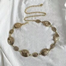 适合夏季、秋季、万圣节的高品质圆形金属腰带 - 金色 - 查看 4