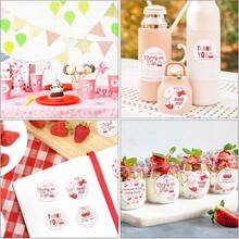 500 张/卷可爱粉色樱桃感谢自粘贴纸、派对密封标签、生日派对用品、PVC 贴纸密封、1 英寸圆形 6 种水果图案装饰贴纸 - 彩色 - 查看 4