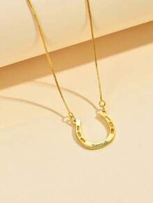 1Pc Personalized Name Necklace, Stainless Steel Jewelry,Custom Horseshoe Necklace, Engraved With Your Name Or Horse Name, Lucky Horseshoe Pendant Necklace For Girl Christmas Gifts - Multicolor - View 3
