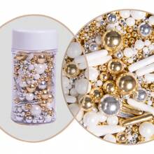 75g/2.6oz Faux Golden Sugar Beads, Baking Cake Decorations, Assorted Shapes & Sizes, Suitable For Cakes, Candies, Cupcakes, Ice Creams, Cookies, Suitable For Festive Celebrations, Birthday Party Cakes,Christma,Back To School
