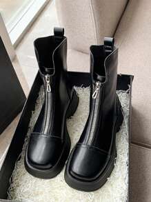 DareSee 女士时尚前拉链厚底靴，修身短靴，秋冬季踝靴，女士圣诞礼物