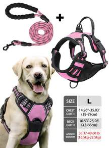 High Reflective Dog Harness Leash Collar Set, Adjustable Padded Dog Vest, Reflective Non-Obstructive Pet Oxford Vest With Front & Back Easy Control Handles, Comfortable, No-Choke Design Pet Vest Leash Collar Set - Ideal Choice For Outdoor Adventure, Multiple Sizes - Suitable For Small, Medium And Large Pets (If In Doubt Between 2 Sizes, Opt For The Larger Size As It Can Be Adjusted)